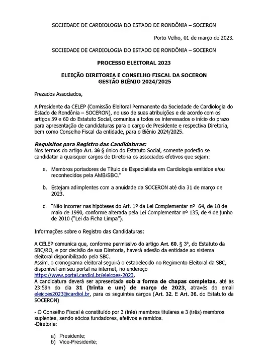 Processo Eleitoral 2023: Eleição Diretoria e Conselho Fiscal da SOCERSON Gestão Biênio 2024/2025